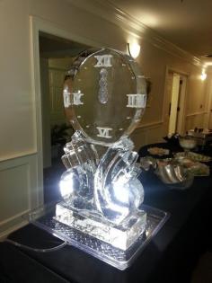 Decorative clock ice sculpture is 32" tall with silver glitter hands.  Price:  $295 