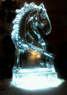 Our most popular ice sculpture is the horse head sitting 40" tall by Louisville Ice Sculptures.  