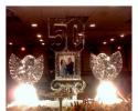 Louisville Ice Sculptures brought about an excellent table setting with these angel ice sculptures, the ice sculpture with a photo inside topped with the number '50'. A very lovely addition to a very lovely occasion. Price $795
